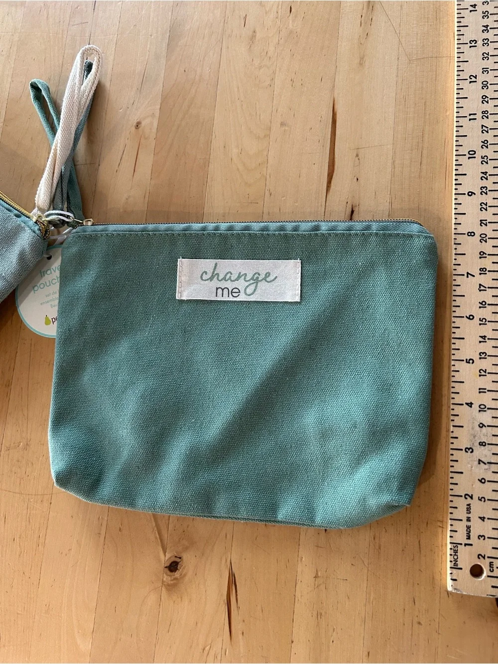 Pearhead 3-Piece Canvas Travel Pouch Set Sage Green Cream NWT